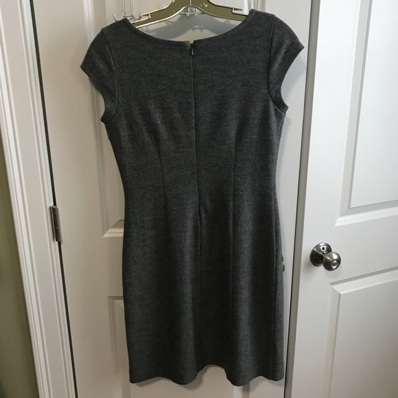Charcoal Wool Short Sleeve Dress w Front Pockets - Picture 2 of 2